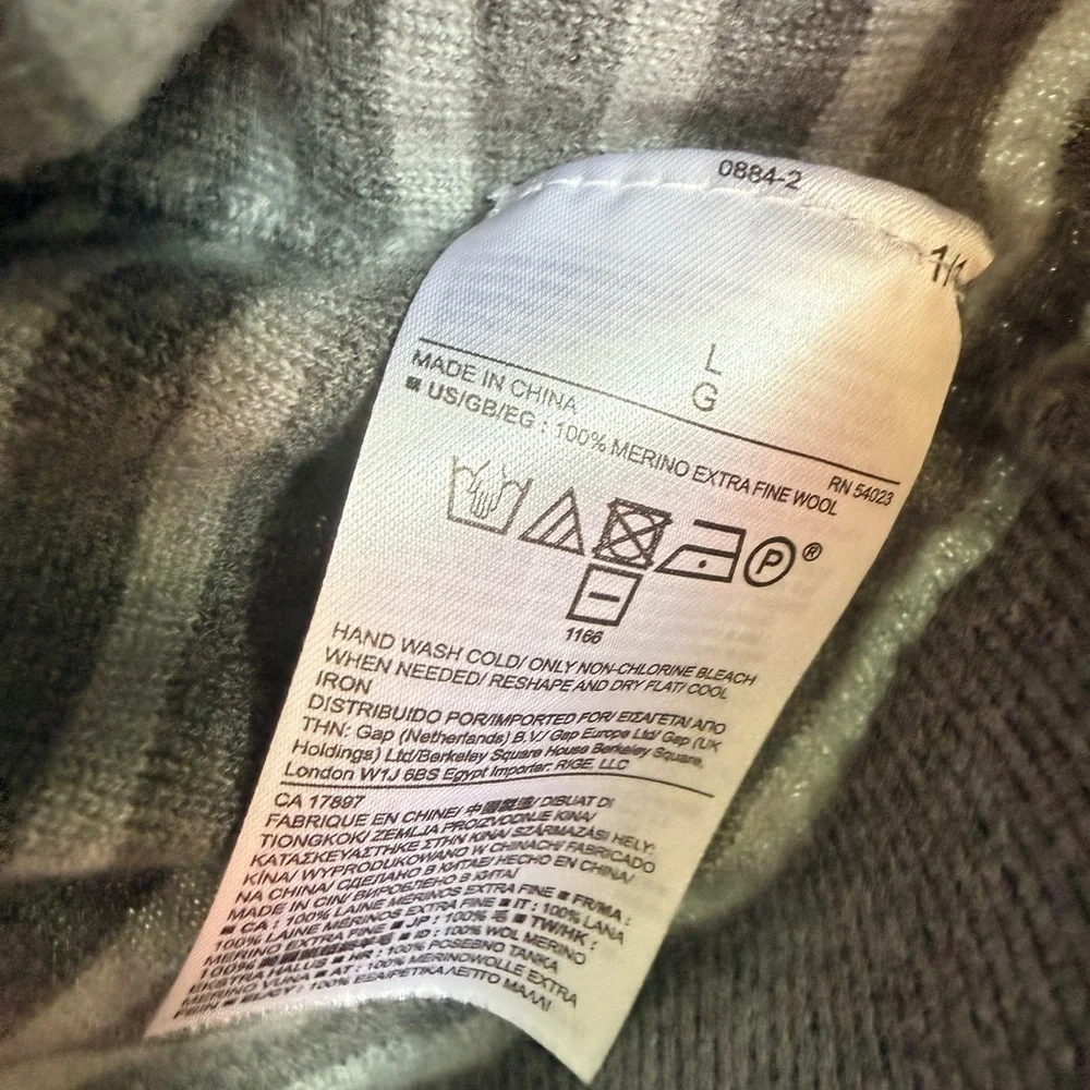 Banana Republic Wool Charcoal and Light Gray Striped Crewneck Sweater